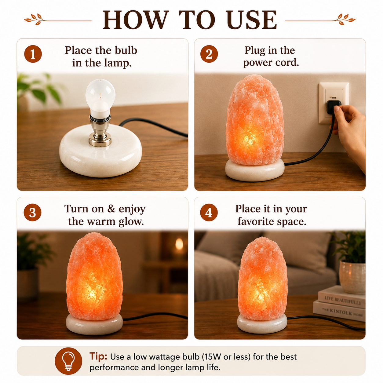 Himalayan Salt Lamp 1–12KG Natural Pink Crystal Warm Night Light with Marble Base Air Purifier Home Decor